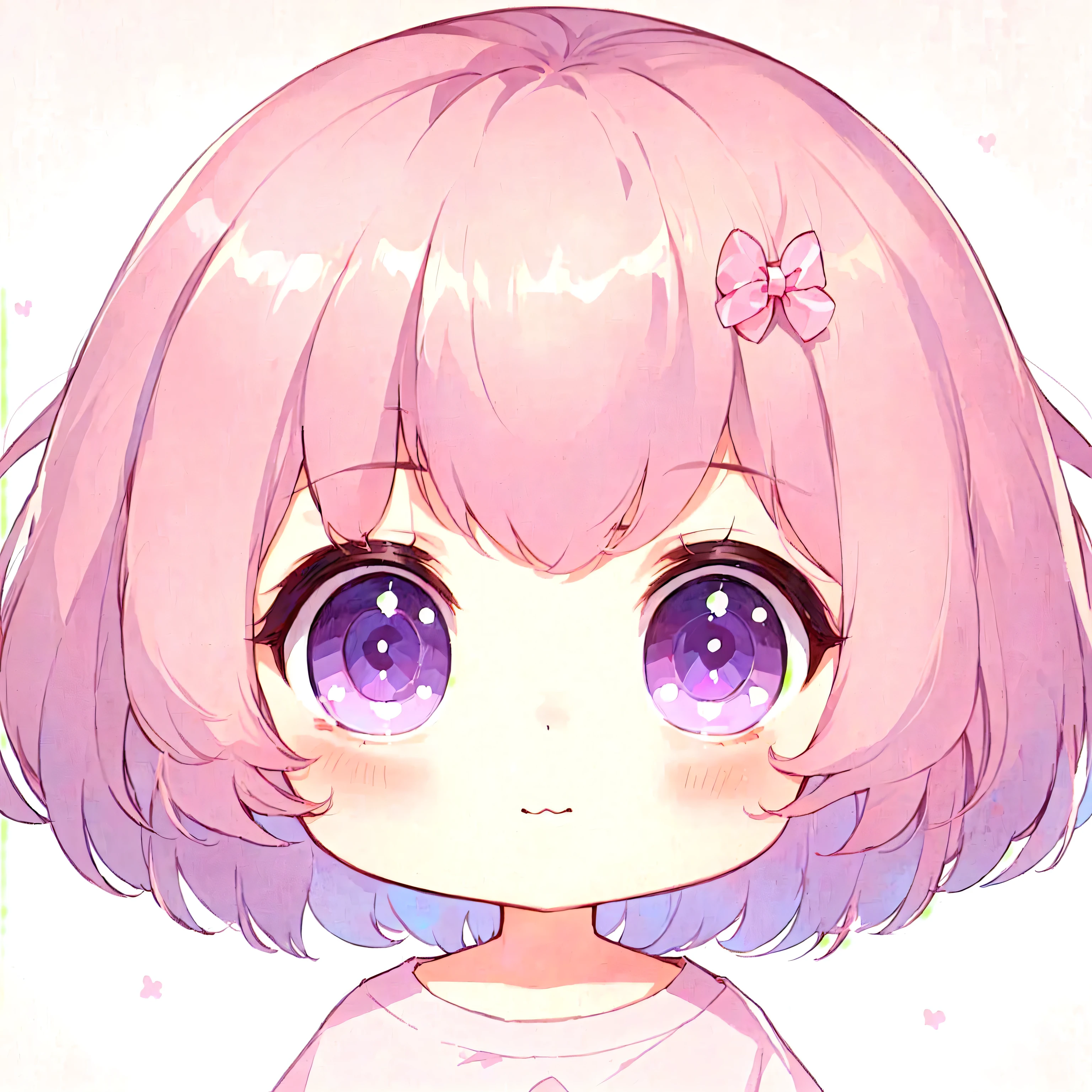 Anime girl with pink hair and purple eyes and a pink bow, kawaii realistic portrait, Милое аниме лицо without a smile, cute kawaii girl, cute natural anime face, anime style portrait, soft anime illustration, anime style. 8 K, Kawaii anime style manga, cute anime style, Very cute anime girl face, cute art style, anime art style, anime style 4 k