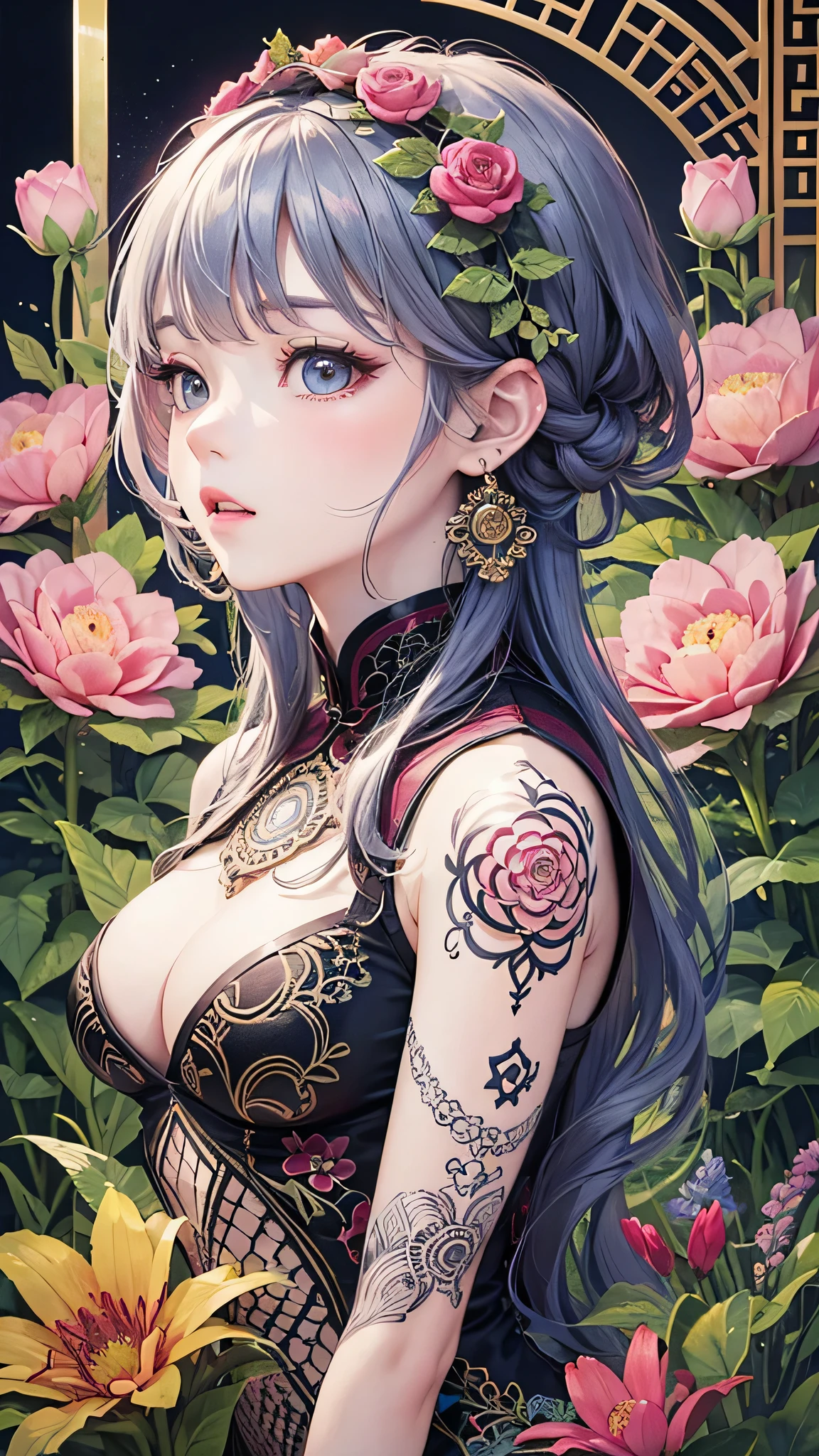 Official Art, unity 8k wallpaper, Super detailed, beautifully、aesthetic, masterpiece, Highest quality, Chinese style, (zenTangle, Mandala, Tangle, enTangle), Flower Ecstasy, One person, Very detailed, Dynamic Angle, Cowboy Shot, The most beautiful form of chaos, elegant, Brutalist design, Vibrant colors, Romanticism, James Jean, Robbie Dowie Anton, Ross Tran, Francis Bacon, It was freezing cold, Adrian's genius, Petra Cortright, Gerhard Richter, takato yamamoto, Ashley Wood, Atmospheric