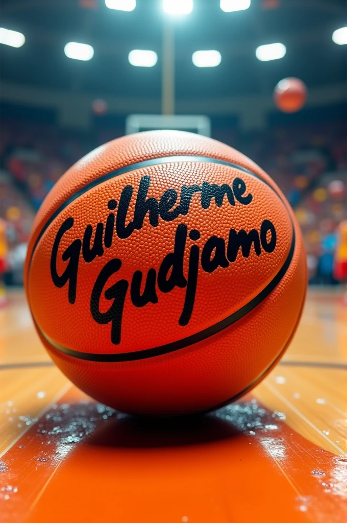 A basketball signed with his name "Guilherme Gudjamo "