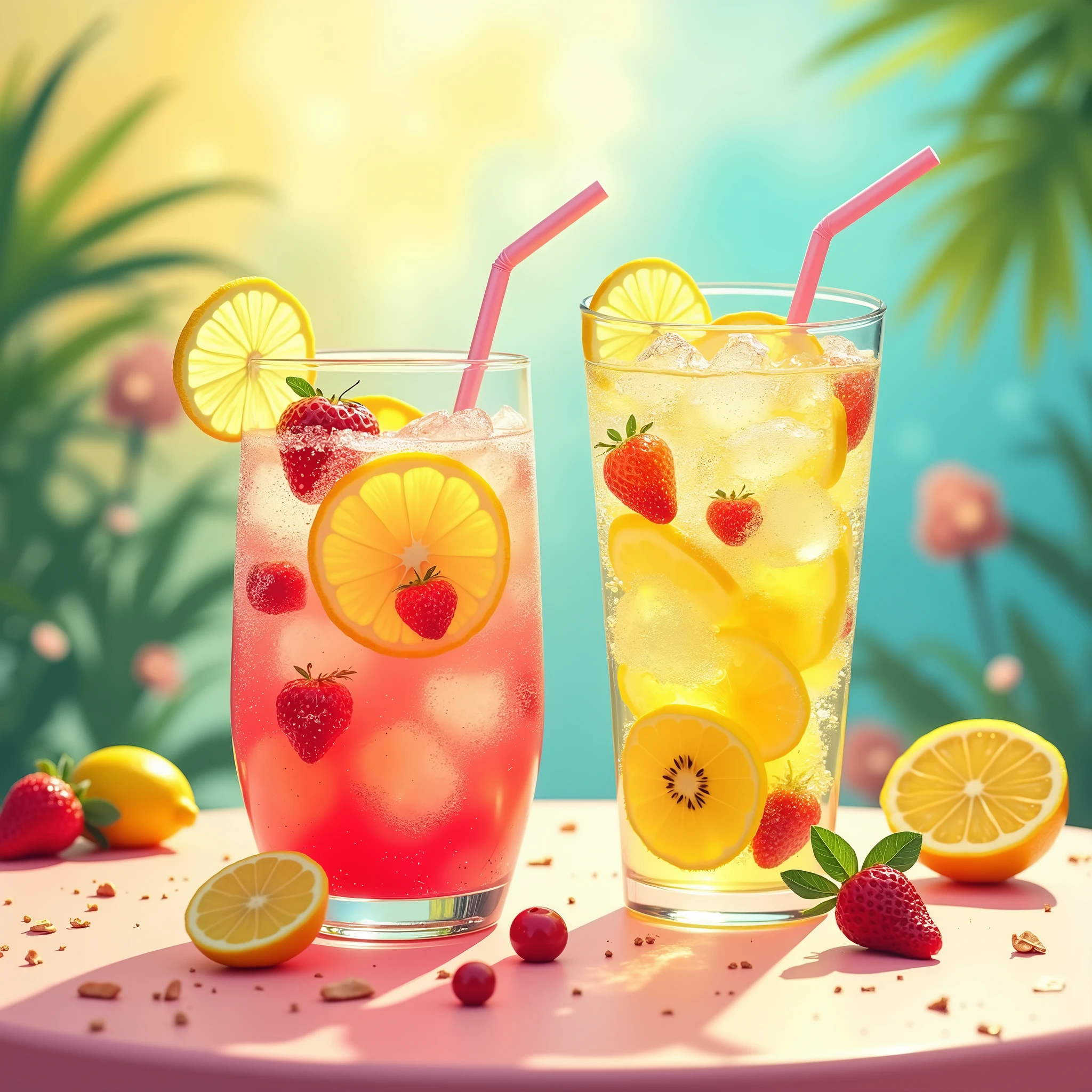 Flatdesign，vitality，drinks，Various fruits，Cool，bubble，music，Flat，design，abstract，drinks，Bright colors，iced，Flat风格