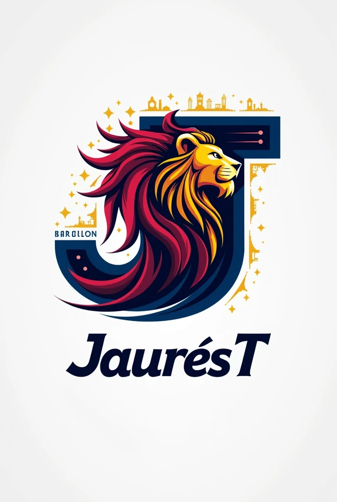 Logo fc barcelone avec les initiaux J et T, un lion et le nom JaurèsT
