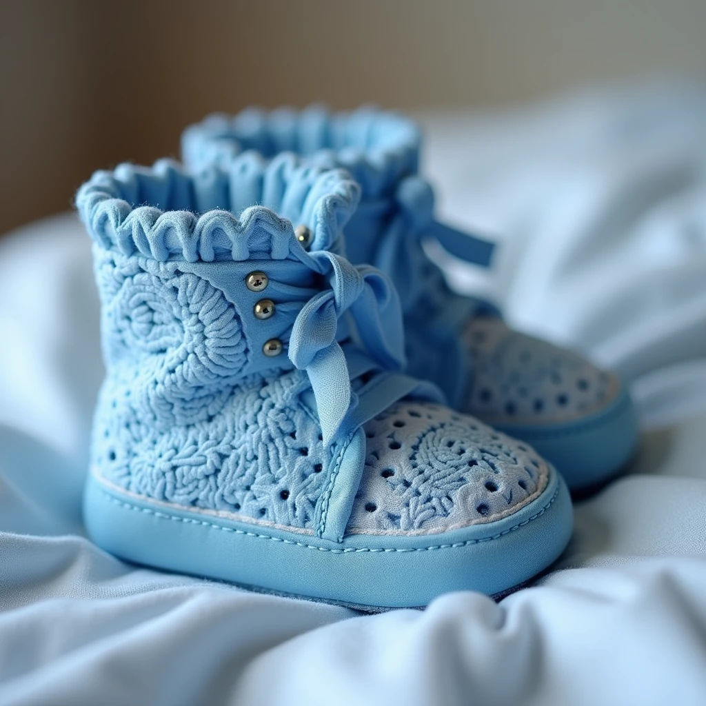 Booties, for newborns blue lace , Permission, photo realistic,   8k, depth of field,