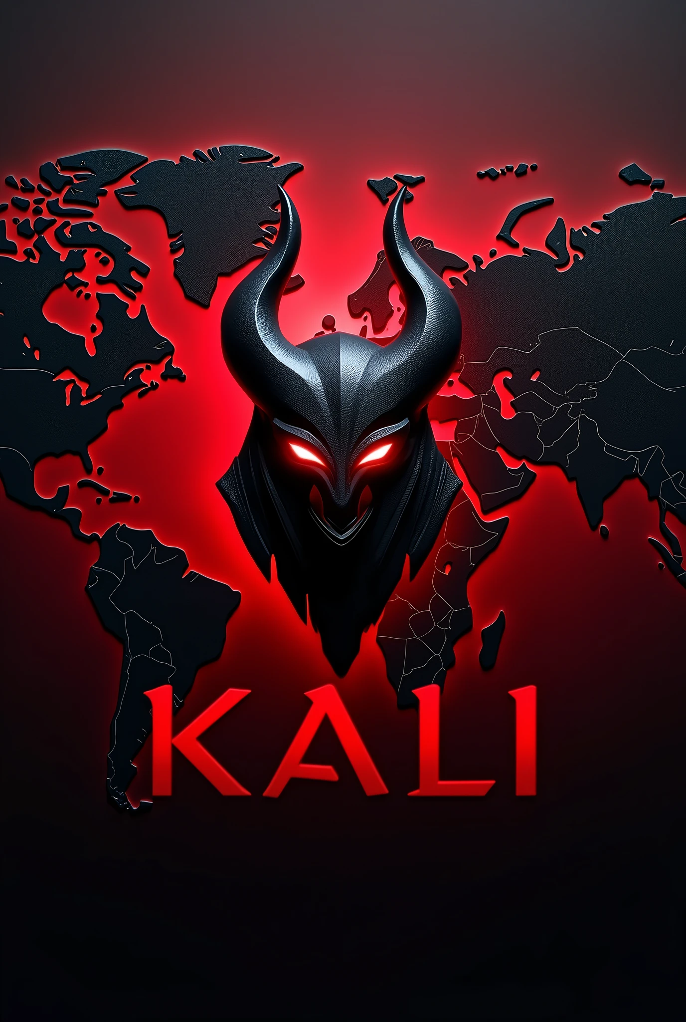 write Kali Linux in stylish with color combinaton of Red And Black color and draw world map in dangerous shape for desktop wall paer