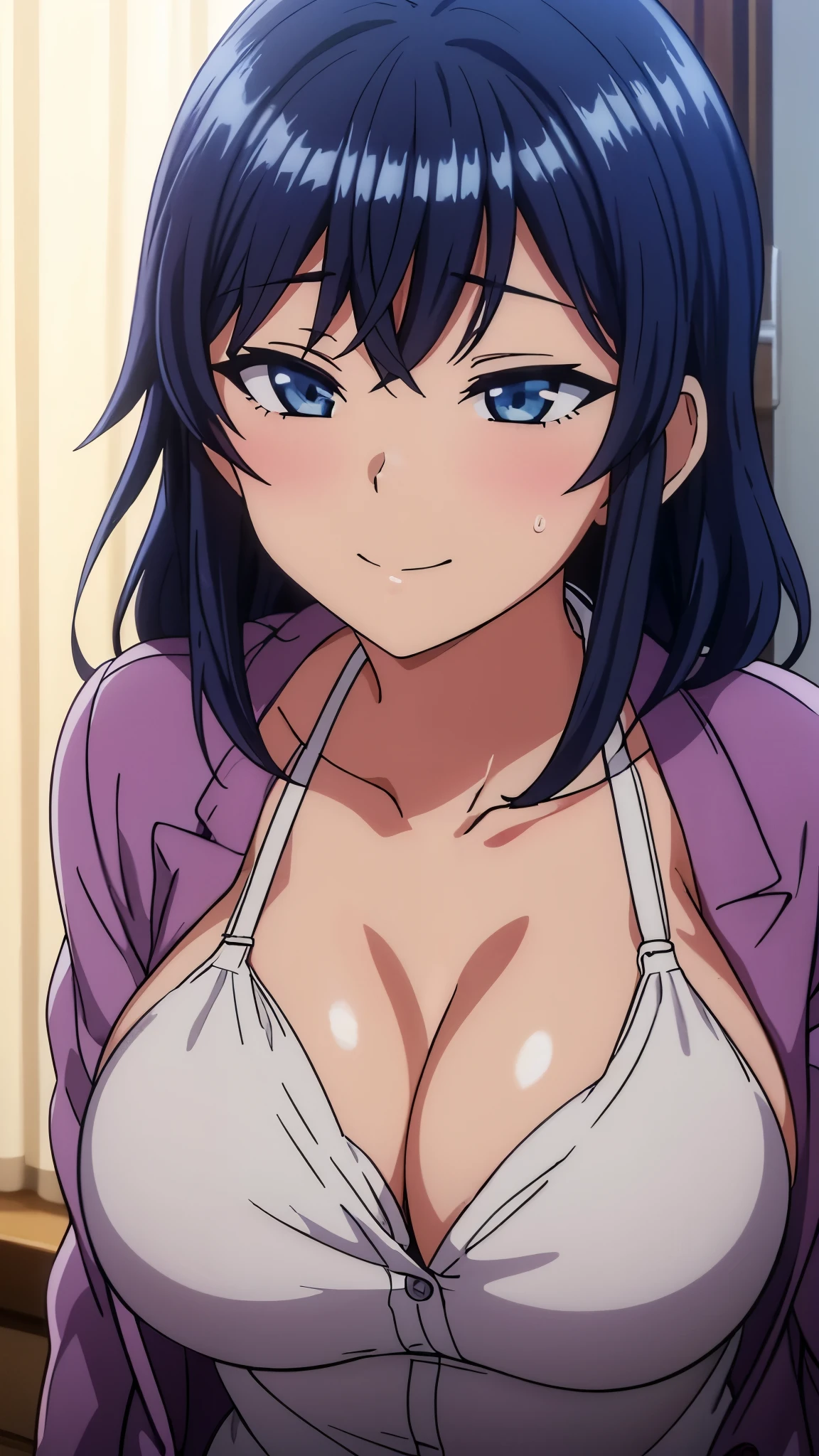 (((masterpiece))),fuyumi itadori, Anime girl characters, 1girl, solo, looking at viewer, medium hair long sleeves, cleavage, bigger breasts, closed mouth, collarbone, jacket, open clothes, open jacket, blue jacket, ground vehicle, sports bra, tall girl, horny, big ass, beautiful face,Charming,  anime visual of a cute girl, screenshot from the anime film, & her expression is solemn, ahegao face, in the anime film, in an anime, anime visual of a young woman, she has a cute expressive face, still from anime, perfect breasts, she is tall, All bodies visible, ahegao face, the face is ahegao, she is horny, A perverted face, she so perverted, she smile so perverted, hd picture, 4k quality, details of the face is so good,bigger breasts, 