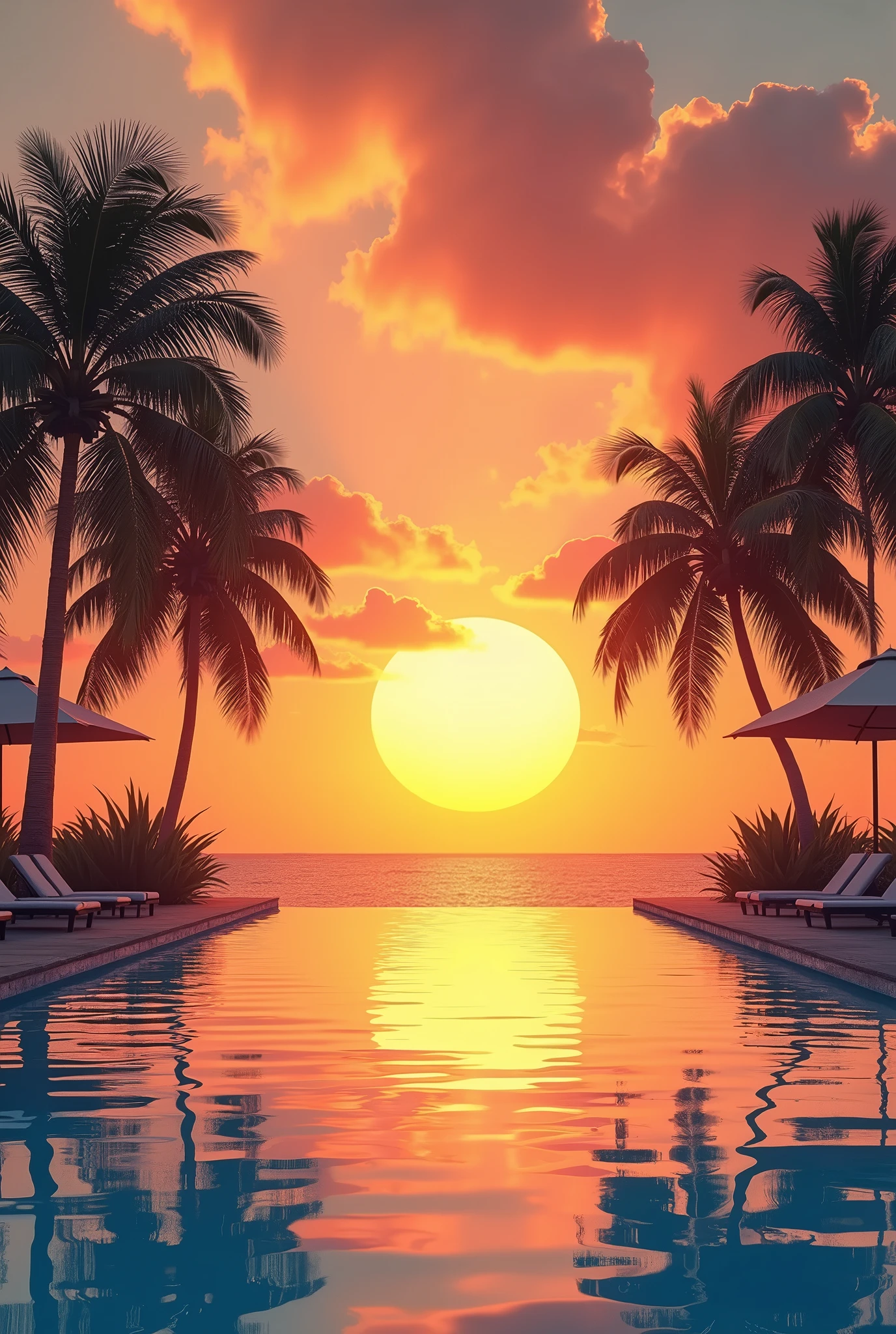 yellow vaporwave, grainy pool sunset