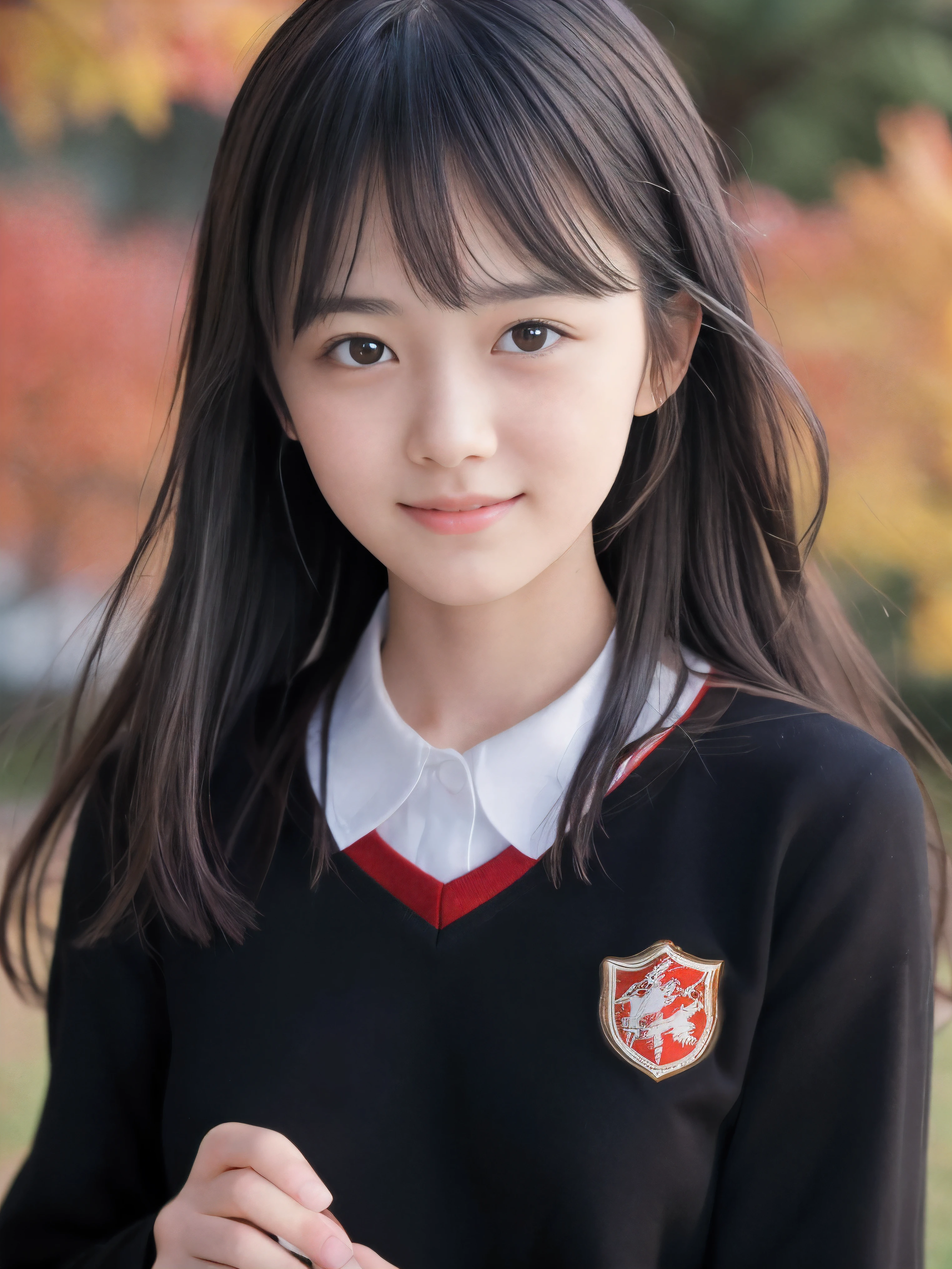 (Face shot of one slender small breasts two side up black medium hair bangs girl with crying little smile face in autmn shirt and sweater:1.5)、(One girl is turn around  and her hair is blowing in long sleeves black school uniform:1.5)、(Beautiful red leaves and autmn mountain:1.5)、(Soft filter:1.5)、(8k ultra detailed master piece:1.5)、(perfect anatomy:1.5)、(Photorealistic stick:1.5)、(Raw photo:1.3)、(highest quality:1.5)、(High resolution:1.3)、(Delicate and beautiful perfect face:1.3)、(Delicate and beautiful eye air skin:1.3)、(Real Human Skin:1.3)、((thin legs))