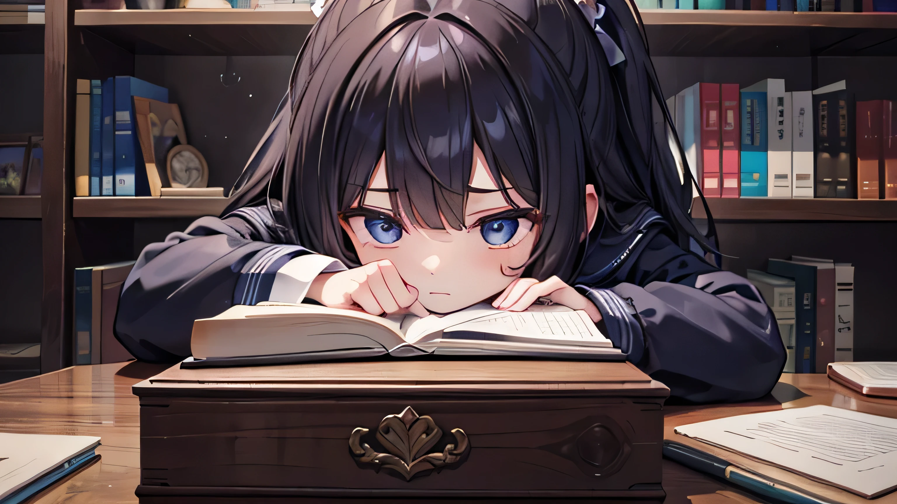 A girl concentrating on her studies