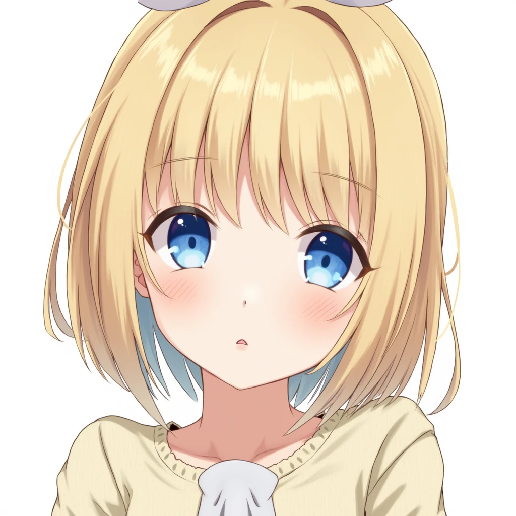One person, blue eyes, bangs, Blonde, ribbon, Highest quality, chest, blue eyes,