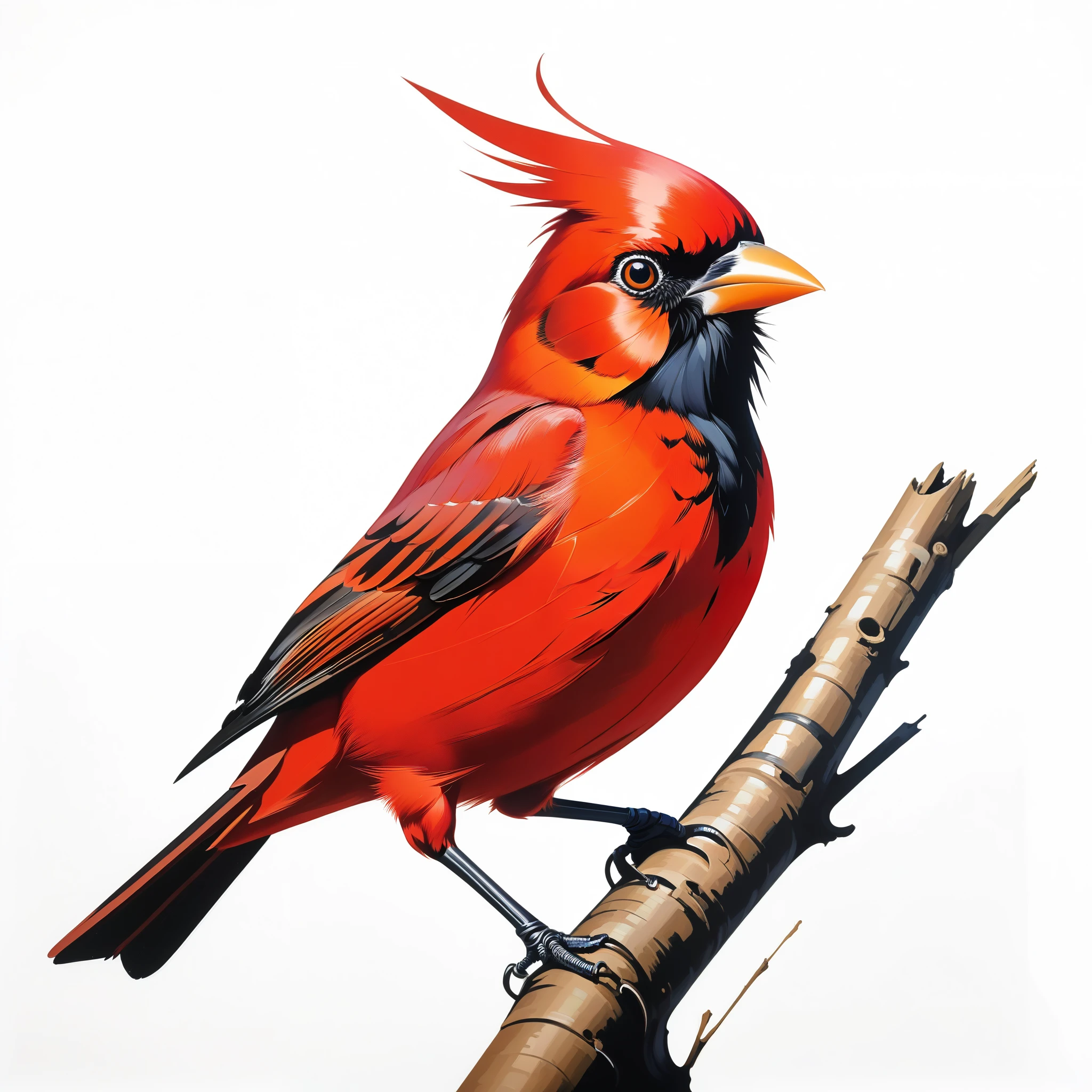 A Vibrant Painting Depicting Red Bird With Striking Black Beak, white background