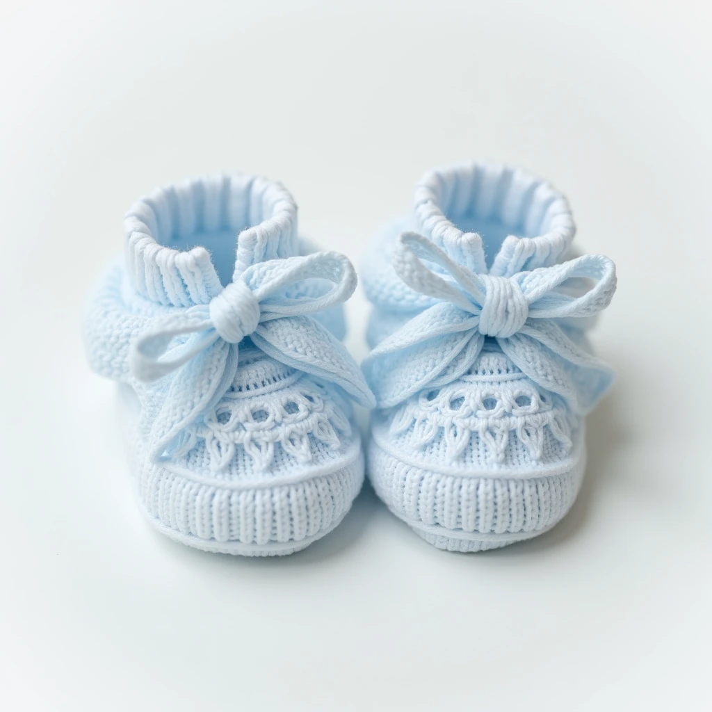 Booties, on a white background, for newborns white blue, very lacy , air beautiful lace, transparent ruffles, Permission, lotus beside, photo realistic, 8k, depth of field,