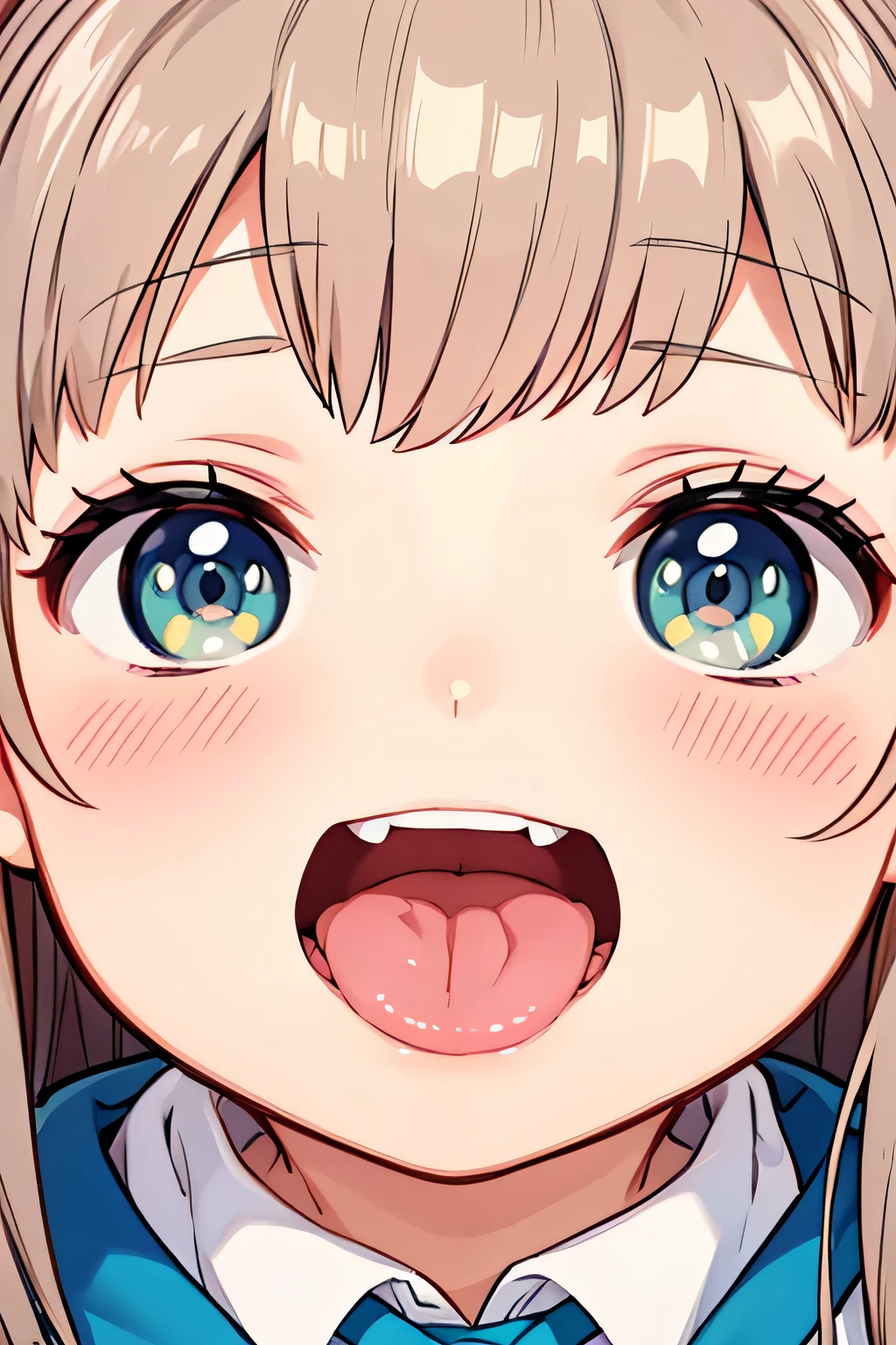 In the mouth tongue odor Primary school students Face close-up smile Open your mouth wide