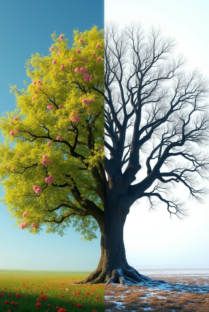 full tree in spring and dry tree in winter