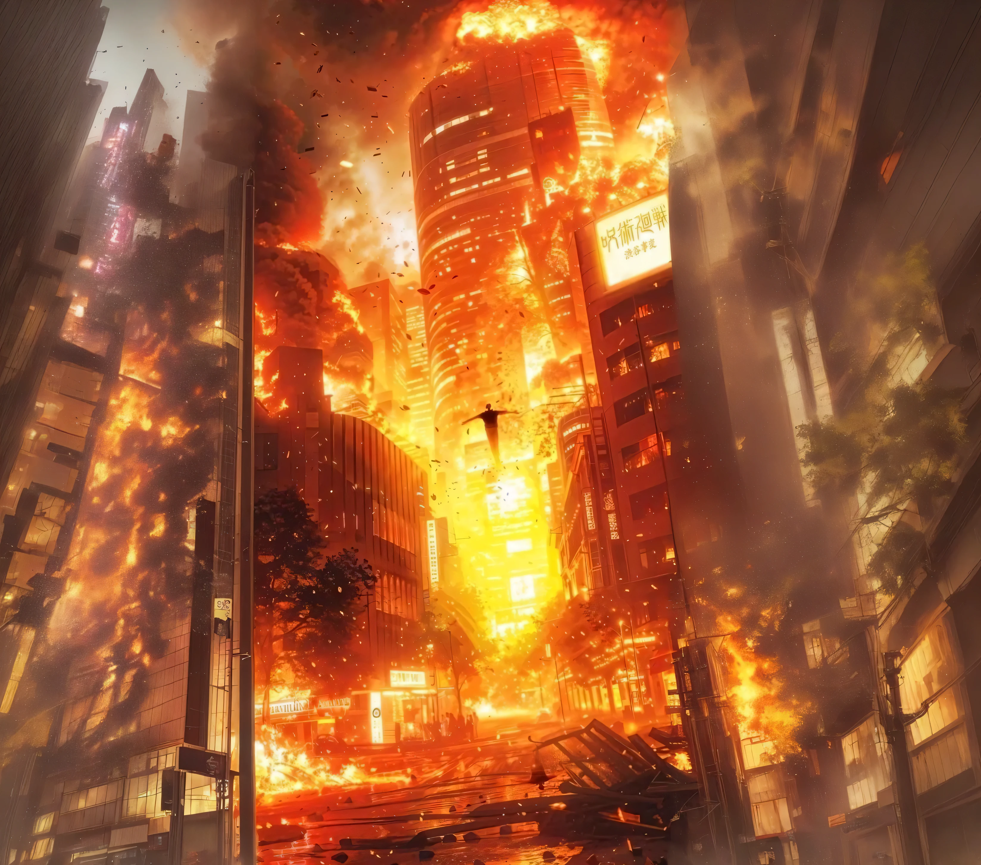expand it at same quality , from japan shibuya , by adding more more building , fire , things found on streat