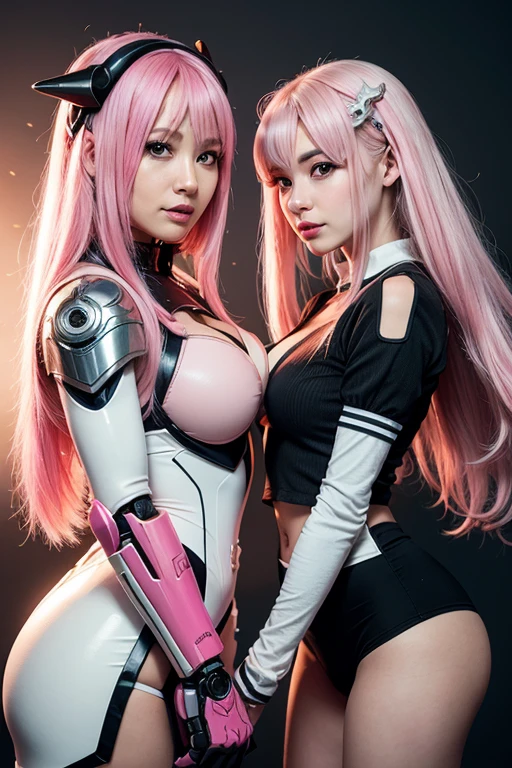 Araf with pink and white hair and a white and pink helmet, detailed digital anime art, best anime 4k konachan wallpaper, anime mecha aesthetics, Highly detailed 4K digital art, A robot mech woman with a dragon head, Wlop and Krenz Cushart, Highly detailed anime., mechanical aesthetic, Advanced Digital Anime Art