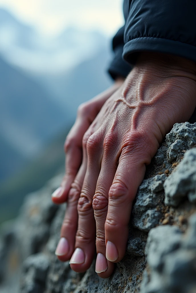 Hands close-up, Movie Posters, Mountaineer, Strong hands, Touching rock, Strength, Skin wrinkles, Earth and wounds, Light and shadow contrast
