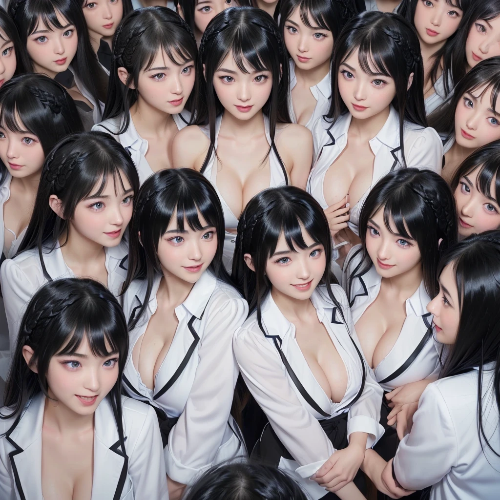 (Perfect Clone girls Photography Art), (16K, Highest quality, Ultra-high resolution, Unrealistic, clone girls multiplying, Real), (Japanese, Female college student, 20-year-old), (((((Small face, (((((Thick black hair, Semi-long hair)))))))))), ((Beautiful detailed girls, Accurate body structure, Very detailed body, ((((Big Breasts, J-Cup))), Emphasis on the fullness of a large chest))), ((Cute Smile, A gentle gaze)), (((((Happy laughter))))), (((((Very detailed, 1girl-cloning))))), (((100girls), (6+girls), )multiple girls))), (((A very perfect depiction of a doppelganger))), (((Very detailed, Perfectly the same girl, The exact same smile, Perfect same hair, Perfect same clothes, Perfect same J-cup))), (((((clone girls only))))), ((10,000girls)), ((1,000,000girls)), ((1,000,000,000girls)), (hug, Chest to Chest), (Full cleavage, Lesbian, kiss, Staring at each other, spoil, Look next door), (1,000,000,000,000,000,000girls), ((The sight of the ultimate super-crowded, Super dense, Super crowded)), (Soft Light, super wide view, (((((Extremely detailed ultra-perspective depiction))))))