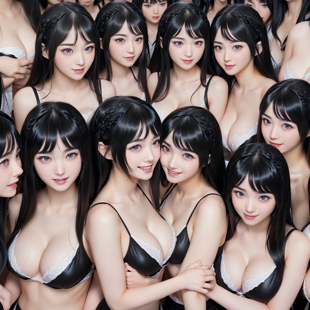 (Perfect Clone girls Photography Art), (16K, Highest quality, Ultra-high resolution, Unrealistic, clone girls multiplying, Real), (Japanese, Female college student, 20-year-old), (((((Small face, (((((Thick black hair, Semi-long hair)))))))))), ((Beautiful detailed girls, Accurate body structure, Very detailed body, ((((Big Breasts, J-Cup))), Emphasis on the fullness of a large chest))), ((Cute Smile, A gentle gaze)), (((((Happy laughter))))), (((((Very detailed, 1girl-cloning))))), (((100girls), (6+girls), )multiple girls))), (((A very perfect depiction of a doppelganger))), (((Very detailed, Perfectly the same girl, The exact same smile, Perfect same hair, Perfect same clothes, Perfect same J-cup))), (((((clone girls only))))), ((10,000girls)), ((1,000,000girls)), ((1,000,000,000girls)), (hug, Chest to Chest), (Full cleavage, Lesbian, kiss, Staring at each other, spoil, Look next door), (1,000,000,000,000,000,000girls), ((The sight of the ultimate super-crowded, Super dense, Super crowded)), (Soft Light, super wide view, (((((Extremely detailed ultra-perspective depiction))))))