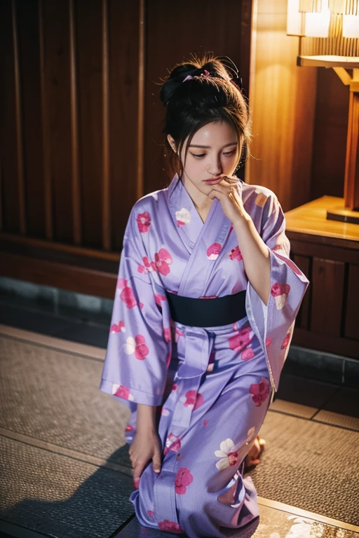 (Countless fireworks),yukata,Tying up hair, ribbon, Wide angle,Full Body Shot