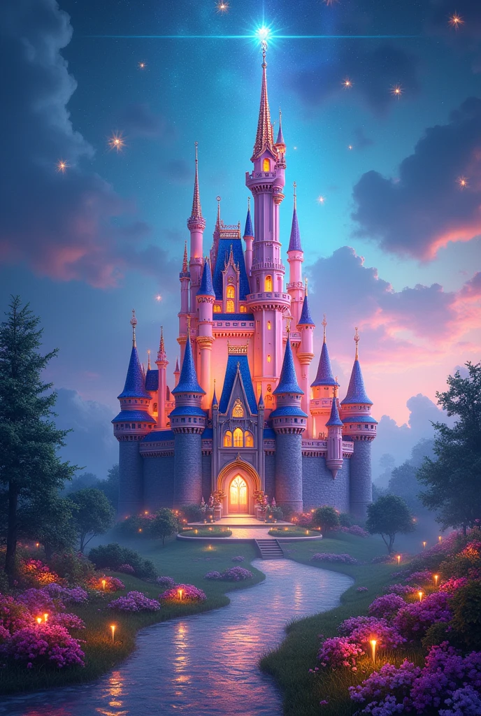 magic princess castle, fantasy kindle, luminous light, colors of the rainbow, sparkles everywhere