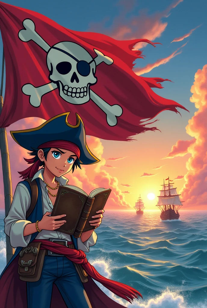 pirate flag anime with book