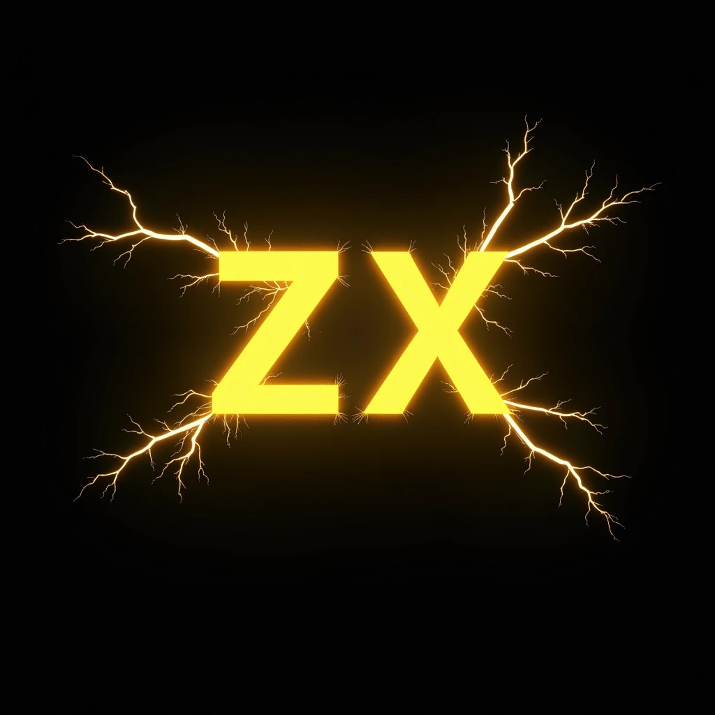 Image written ZX in yellow, with black background with lightning