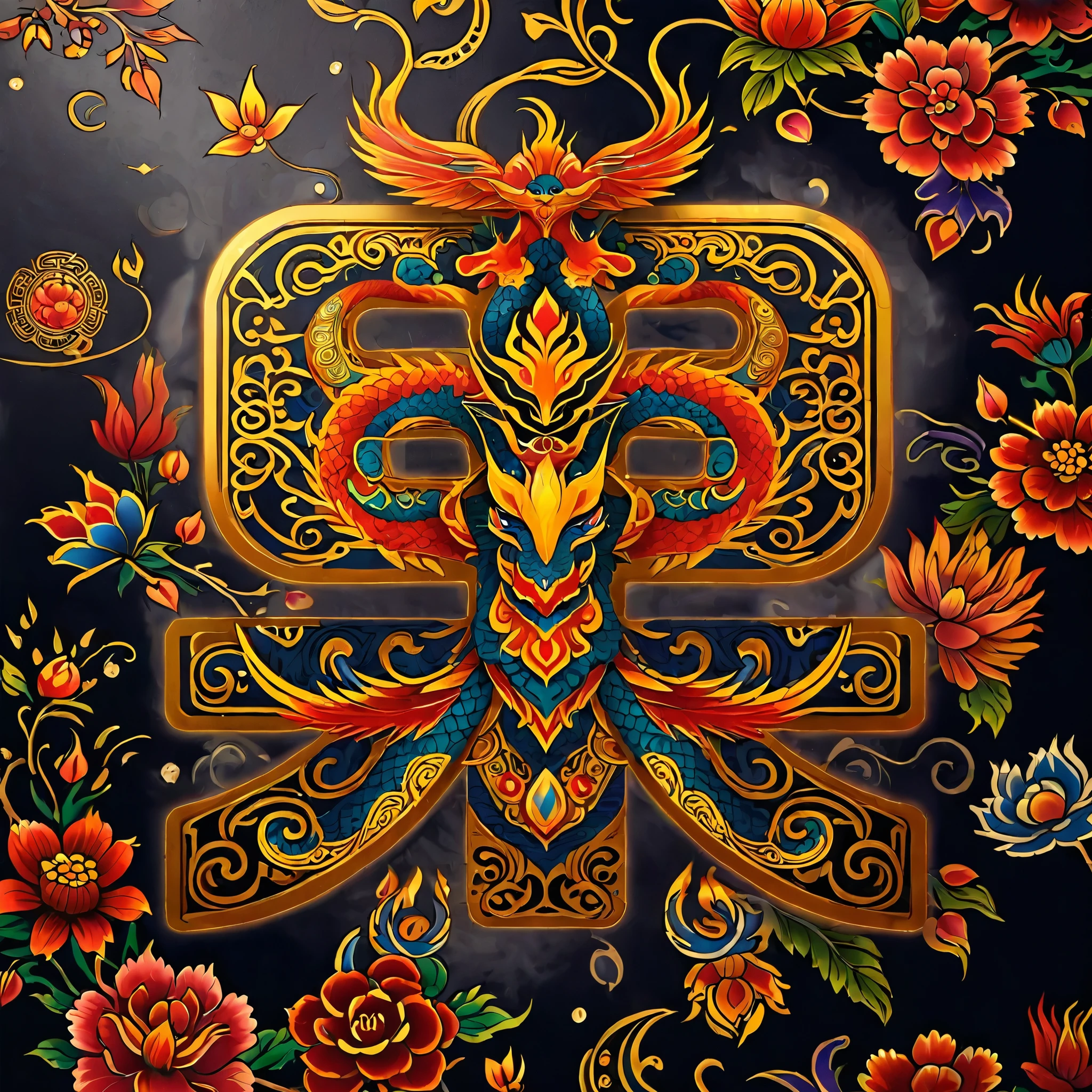 Tattoo design,dragon,Phoenix,totem,Flowers,Chinese Pattern,Rich details