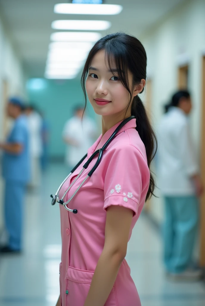 Japanese woman Big Breasts Pink nurse uniform hospital
