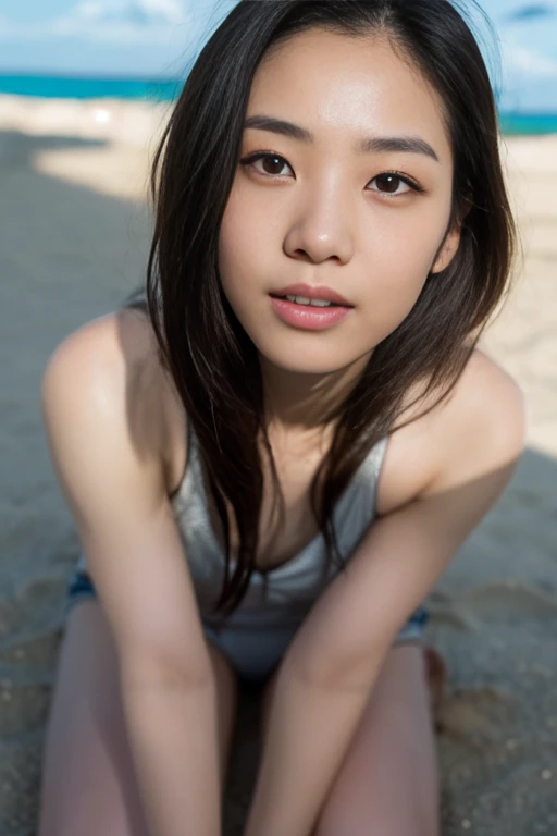 female, (Beach:1.4), Japanese, bare foot, (very long hair:1.4), (ridiculously long hair:1.5), blonde hair, bare foot, laugh, shy laugh, random pose, nudity, naked, thighs,   (masterpiece, high quality, best quality:1.Realistic:1.3), (dynamic shadow, dynamic lighting:1.2), (natural skin texture:1.5), (natural lips, detailed lips:1.3), (natural shadows, detailed shadows:1.5), (초Realistic, soft light, sharp), (HDR, very detailed:1), (intricate details:0.8), detailed eyes, detailed hair, detailed skin, 8k, (cinematic appearance:1.4), crazy details, intricate details, very detailed, low contrast, soft, movie-like light, Exposure Blending, HDR, withered, Slate Grey Vibe, (everything in detail),