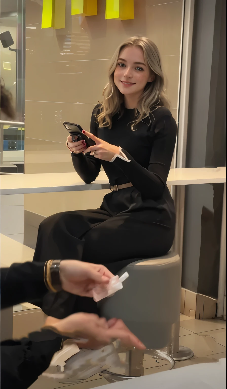 Face of a woman, americana, age 25, pale skin and freckles, grey-eyed, delicate nose, soft and delicate lips, Long Wavy Gray Blonde Hair, Sweet smile, cabelo solto e cheio