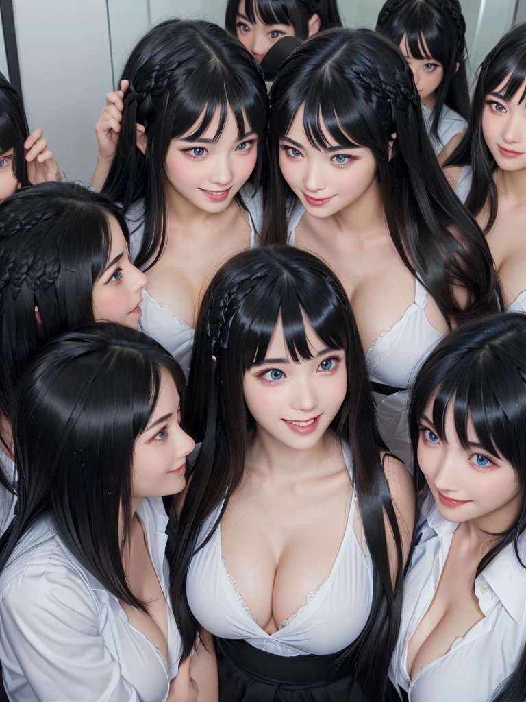 (Perfect Clone girls Photography Art), (16K, Highest quality, Ultra-high resolution, Unrealistic, The Daily Life of Cloned Girls, Real), (Japanese, Female college student, 20-year-old), (((((Small face, (((((Thick black hair, Semi-long hair)))))))))), ((Beautiful detailed girls, Accurate body structure, Very detailed body, ((((Big Breasts, J-Cup))), Emphasis on the fullness of a large chest))), ((Cute Smile, A gentle gaze)), (((((Happy laughter))))), (((((Very detailed, 1girl-cloning))))), (((100girls), (6+girls), )multiple girls))), (((A very perfect depiction of a doppelganger))), (((Very detailed, Perfectly the same girl, The exact same smile, Perfect same hair, Perfect same clothes, Perfect same J-cup))), (((((clone girls only))))), ((10,000girls)), ((1,000,000girls)), ((1,000,000,000girls)), (hug, Chest to Chest, hug), (Full cleavage, Lesbian, kiss, Staring at each other, spoil, Look next door), (1,000,000,000,000,000,000girls), (1,000,000,000,000,000,000,000,000,000girls), ((The sight of the ultimate super-crowded, Super dense, Super crowded)), (Soft Light, super wide view, (((((Extremely detailed ultra-perspective depiction))))))