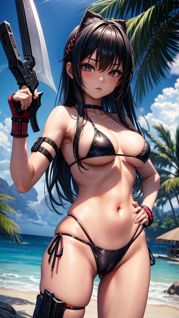 Beautiful Asian girl, 18 years old, mini bikini assassin girls, sexy lady, big breasts, camel toe, little blade in hand, หัวนม,