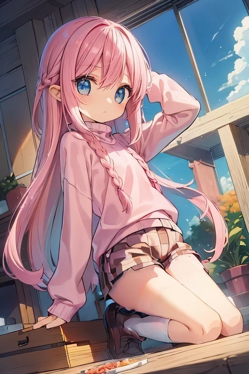 Brown checkered shorts、Wide-legged shorts、Large opening on shorts、Shorts and thigh gap