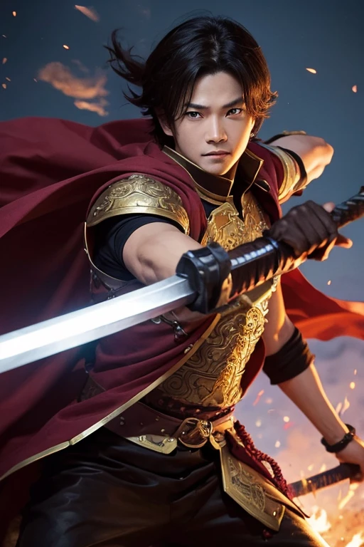 The hero who defeats the demon king wielding a sword