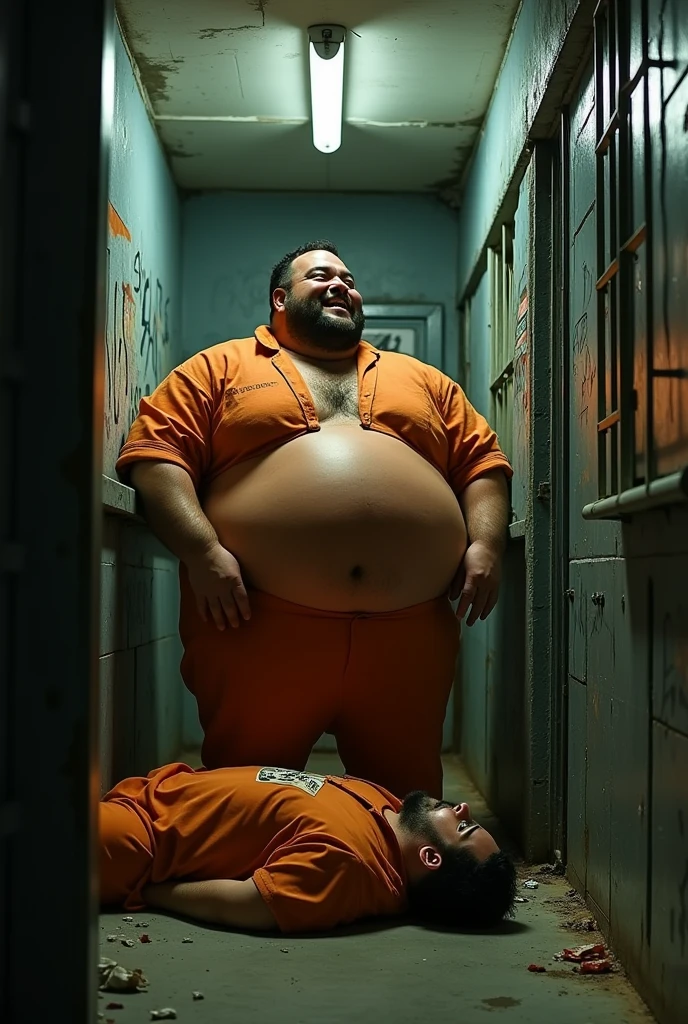 A man was crushed by a fat man who showed his stomach in prison.