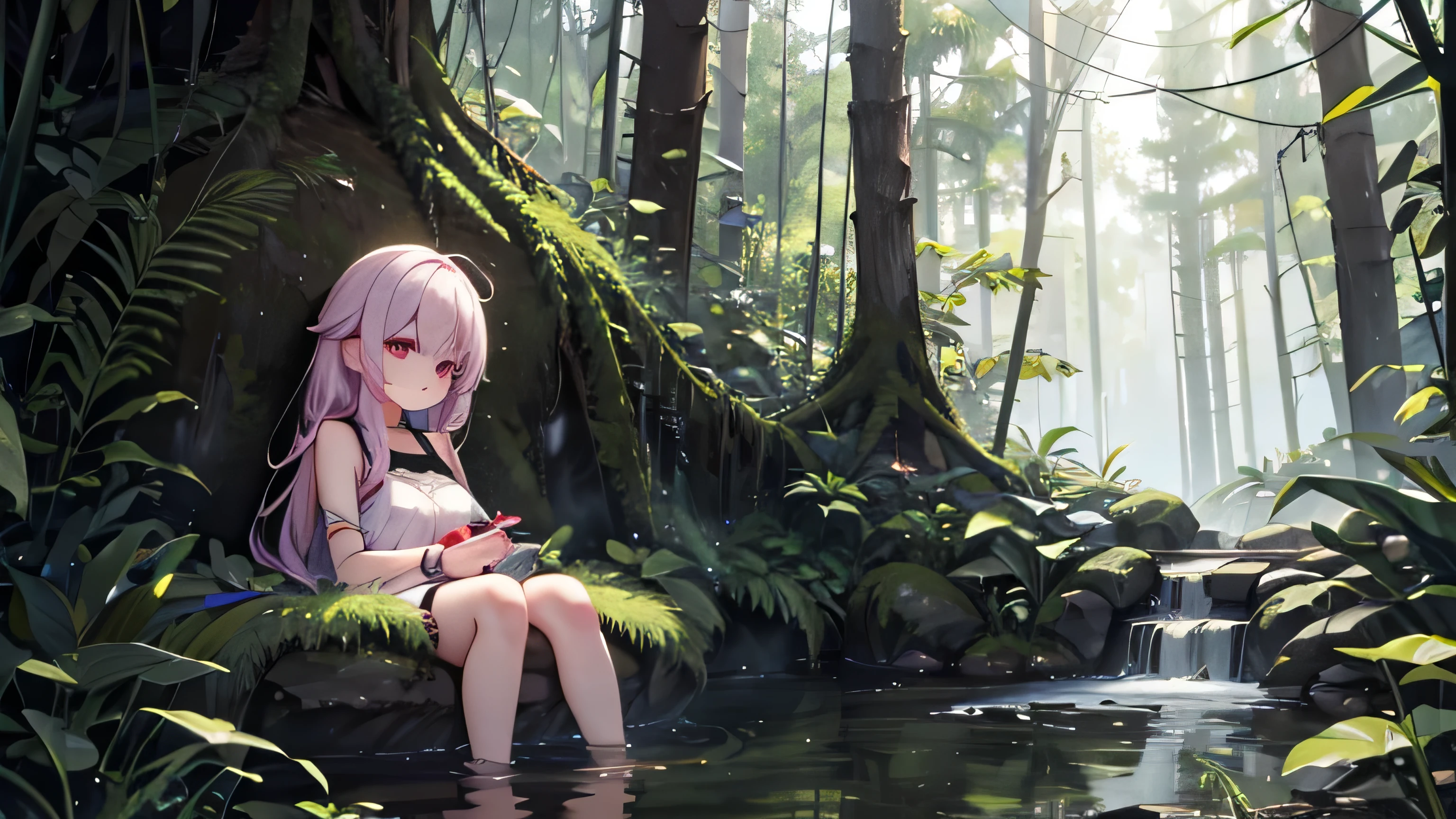 A girl taking a forest bath