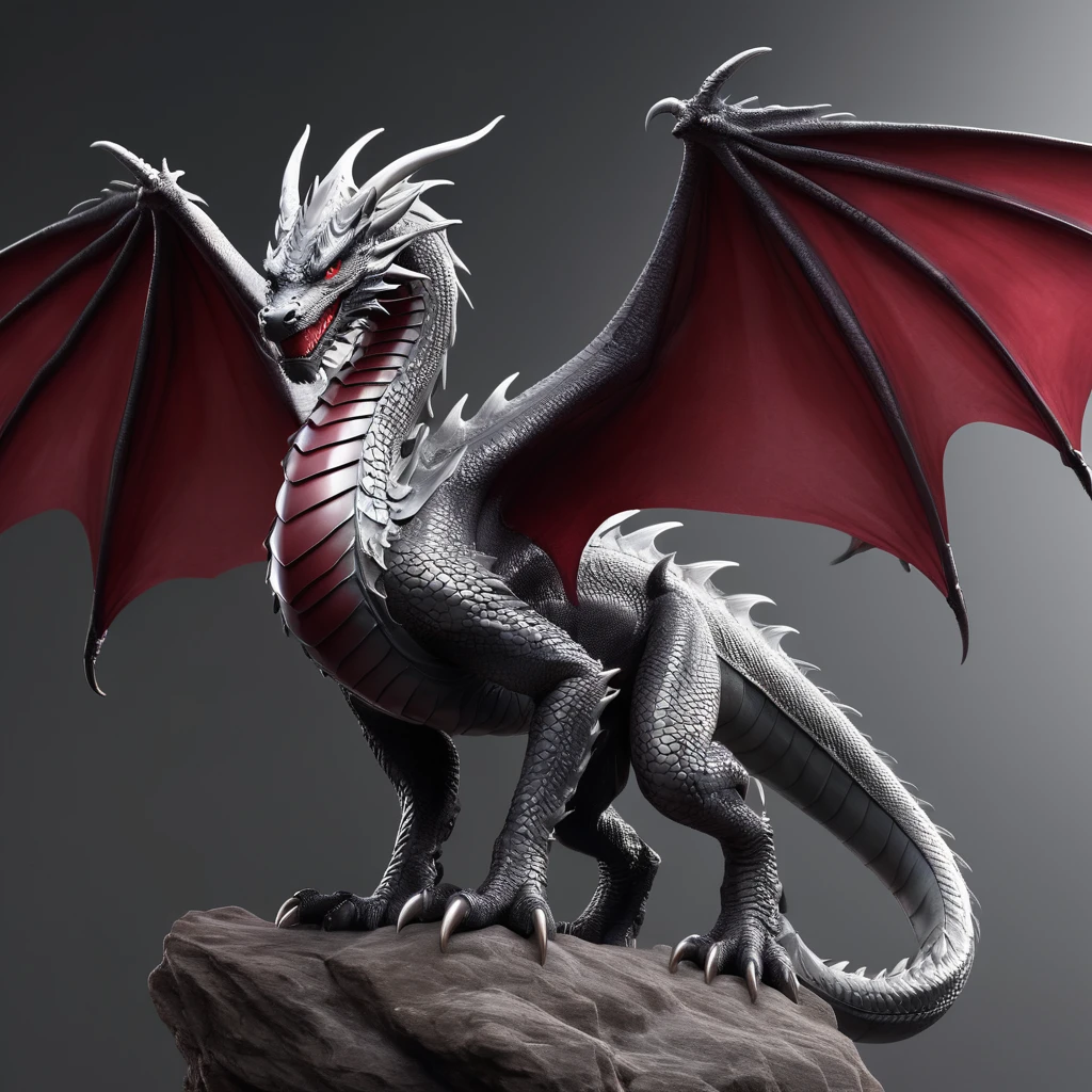 Background: Simple gray, dragon (one, five-toed matte wine-red dragon, two wings), dragon, figure-like size for the big picture,Realistic,8k. High-class design,hdr,uhd,VAE,masterpiece,super detailed,super quality,super beautiful, Lighting, Reflected Light, Bright Light, Detail, Skin texture, super super detailed, high quality, high detail, best quality, award winning, highest,