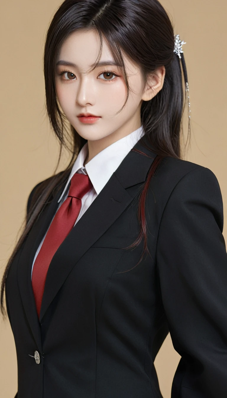 Anime girl wearing red shirt and black tie posing for photo, author：Yang Jian, extremely detailed ajem, There are also Tohsaka,Large Breasts, ajem jsc, guweiz style artwork, Beautiful digital art work, ajem. high detail, range murata and ajem, style ajem, IG Model | ajem