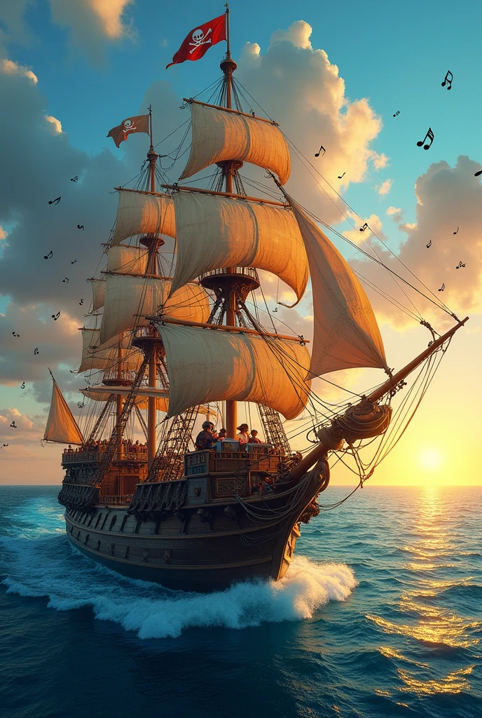 Pirate ship with music as its theme。Blue base