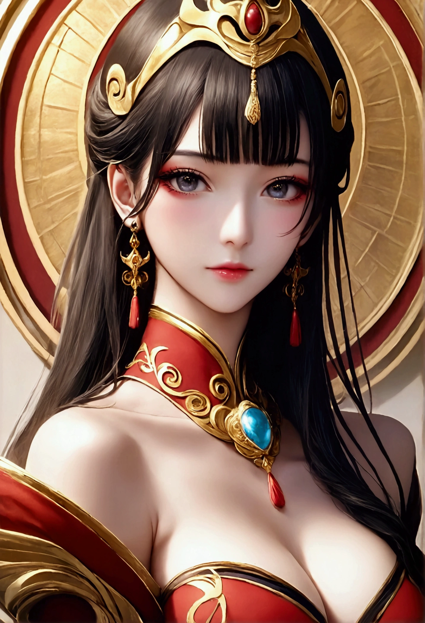 score_9, score_8_superior, score_7_superior,美しい衣装を着た中国のgoddessのクローズアップ,(masterpiece, Highest quality, Highest quality, Official Art, beautifully、beautiful:1.2), (One person), Very detailed,colorful, Most detailed, Perfect Face,CG Association Hot Topics, Fantasy art, ((Beautiful fantasy empress)), , Anime goddess, Golden Lotus Princess, 8K high resolution, Detailed Art, Beautiful and elegant Queen, 美しい天superiorの魔術師, Very luxurious,gem,wonderful, Noble, arrogant, (Black Hair), (((goddess))), Queen,(((Chinese style decoration)),Temple Background,High resolution decoration,Beautiful Makeup,Very long eyelashes,Perfect Eyes,Red costume