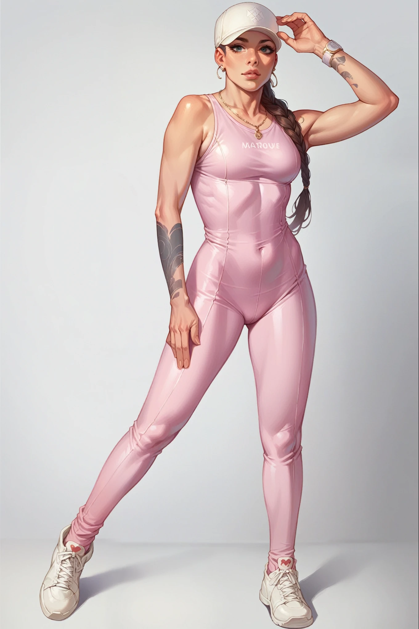 A beautiful woman with a spandex bodysuit posing for a photo