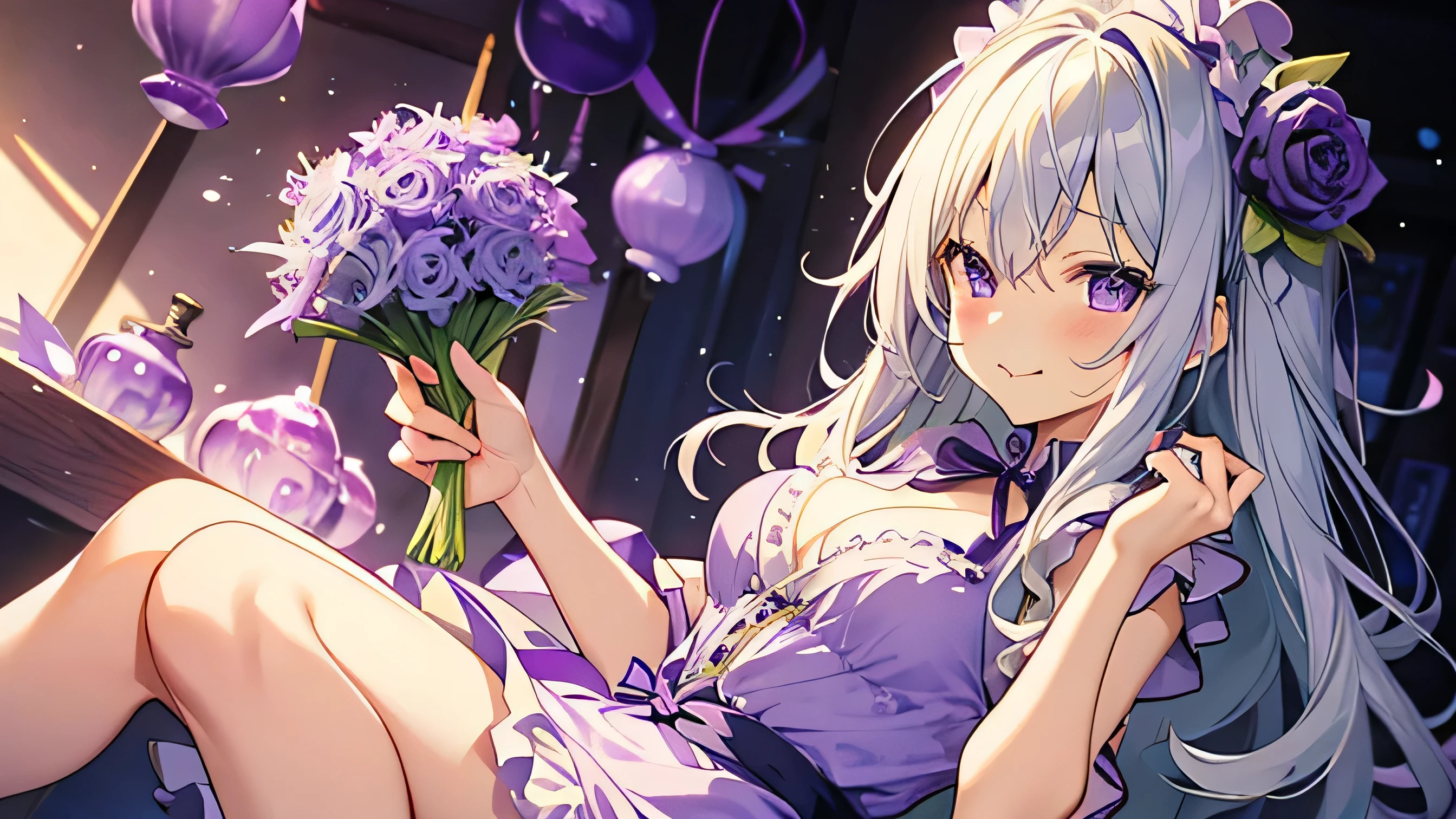 cabbage、Purple onion、たくさんのPurple onion、たくさんのcabbage、Sitting Girl、Frills、Green and purple apron、tits、White Hair、Marinade、eat、cabbage、Purple onion、たくさんのPurple onion、たくさんのcabbage、