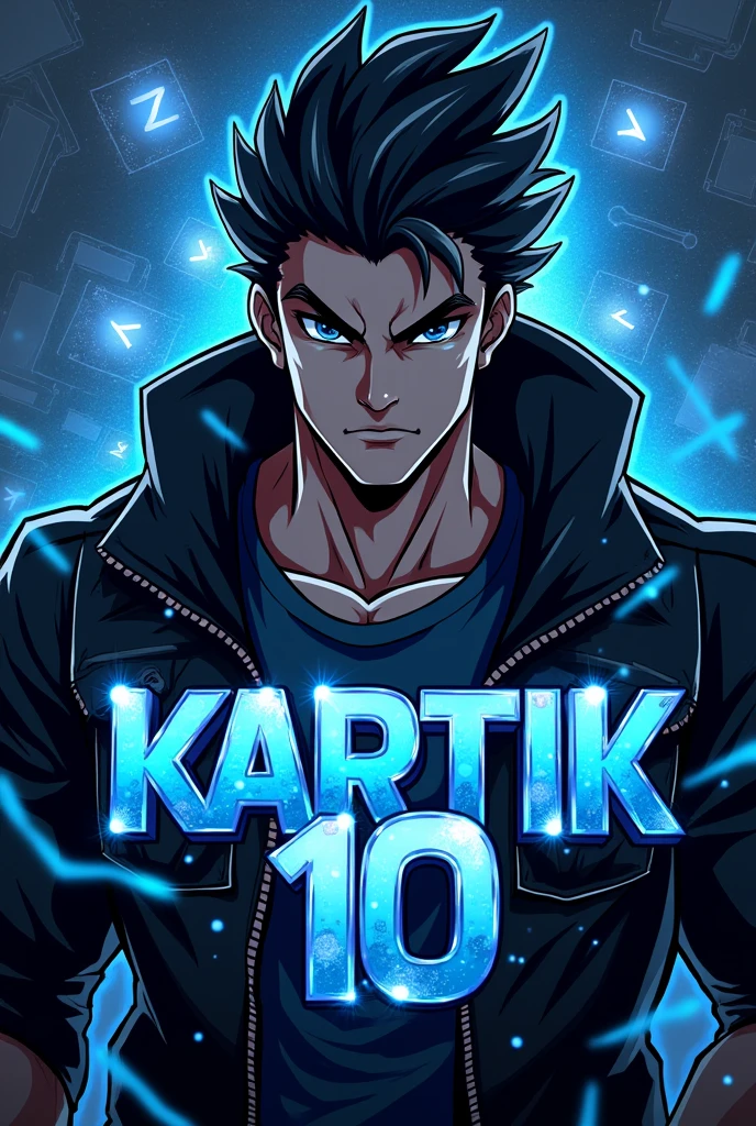 creat a logo for youtube channel With a anime sigma male realistic CHARECTER Also include a name KARTIK 10