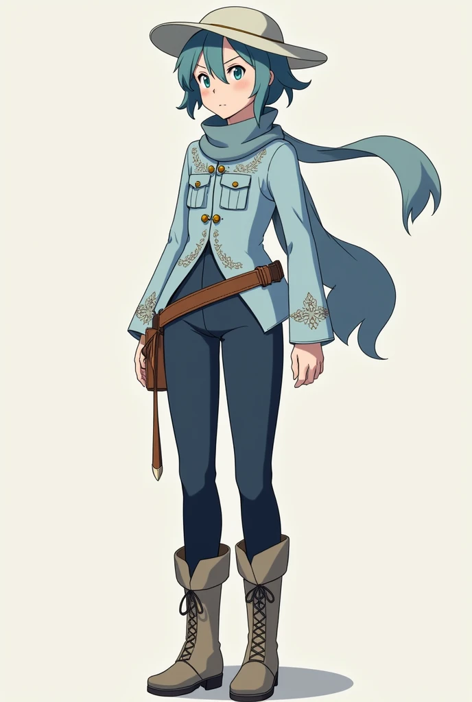 For Violet Evergarden’s outfit on her Pokémon journey, it would likely combine practicality with elegance, reflecting both her military background and her refined sense of style. Here’s a possible design for her outfit:
1. **Top:** A fitted, high-collared jacket in a soft, muted color, such as pastel blue or ivory. The jacket might feature intricate embroidery or decorative elements, reminiscent of her Victorian-inspired attire from the original series, but adapted for a more rugged, travel-ready look. It could have practical elements like pockets for carrying essentials.
2. **Bottoms:** Tailored, durable trousers or a long, elegant skirt with reinforced areas for practicality during travel. The trousers might be in a complementary color, such as dark navy or gray, to maintain a refined yet functional appearance.
3. **Footwear:** Sturdy, ankle-high boots that are both comfortable for long journeys and stylish. The boots could be in a neutral color and feature subtle decorative accents.
4. **Accessories:** A stylish, yet practical belt with pouches for carrying Poké Balls and other items. Violet might also wear a decorative scarf or sash, adding a touch of elegance while also serving as an extra layer for changing weather conditions.
5. **Headwear:** A small, elegant hat or a headband that reflects her sense of refinement. The hat could be a soft, functional design that offers protection from the sun while maintaining her distinctive look.
Overall, her outfit would be a blend of practicality and sophistication, designed to reflect her character’s grace and attention to detail while ensuring she is well-prepared for her Pokémon journey.