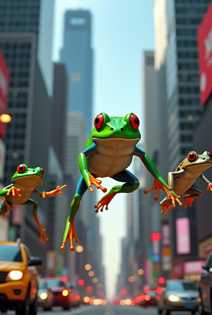 3 diffrent Snakes eating and chasing a single frog....frog escaping in air by jumping in city