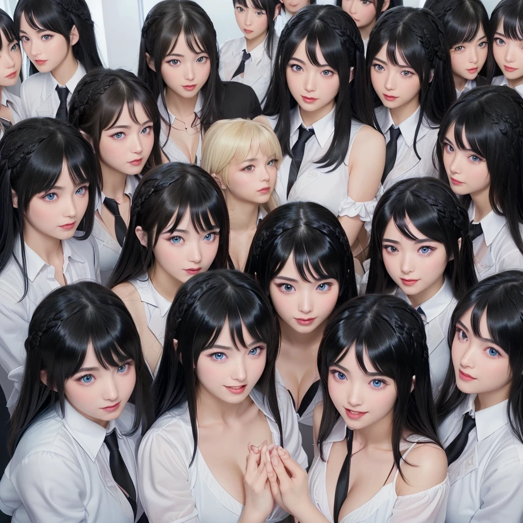 (Perfect Clone girls Photography Art), (16K, Highest quality, Ultra-high resolution, Unrealistic, Clone Girls' Day of Proliferation, Real), (Japanese, Female college student, 20-year-old), (((((Small face, (((((Thick black hair, Semi-long hair)))))))))), ((Beautiful detailed girls, Accurate body structure, Very detailed body, ((((Big Breasts, J-Cup))), Emphasis on the fullness of a large chest))), ((Cute Smile, A gentle gaze)), (((((Happy laughter))))), (((((Very detailed, 1girl-cloning))))), (((100girls), (6+girls), multiple girls))), (((A very perfect depiction of a doppelganger))), (((Very detailed, Perfectly the same girl, The exact same smile, Perfect same hair, Perfect same clothes, Perfect same J-cup))), (((((clone girls only))))), ((10,000girls)), ((1,000,000girls)), ((1,000,000,000girls)), (hug, Chest to Chest, hug), (Full cleavage, Lesbian, kiss, Staring at each other, spoil, Look next door), (1,000,000,000,000,000,000girls), (1,000,000,000,000,000,000,000,000,000girls), ((The sight of the ultimate super-crowded, Super dense, Super crowded)), (Soft Light, top view, (((((Extremely detailed ultra-perspective depiction))))))