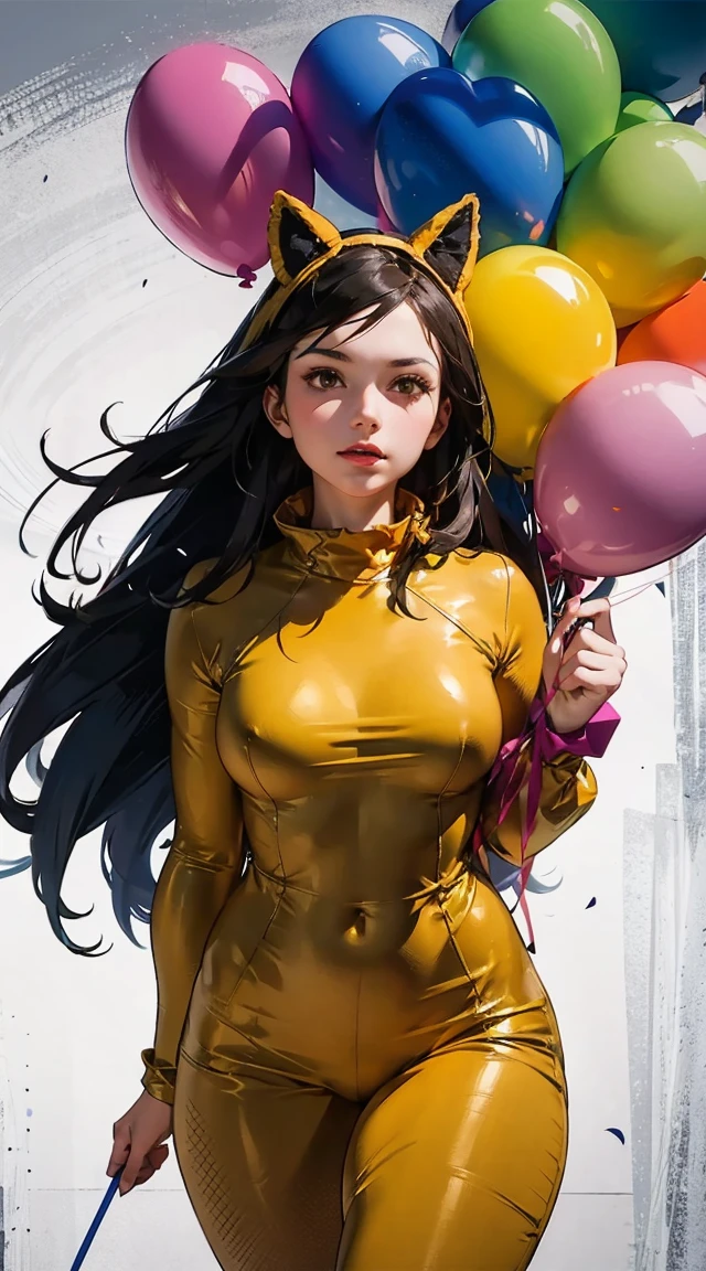 A girl in an animal costume handing out balloons,,1girl,anime coloring,Dynamic angles, Correct body structure, Cinematic lighting, Light particles, Maximum facial details, Maximum detailed textures, Maximum detailed shadows, Maximum detailed backgrounds,