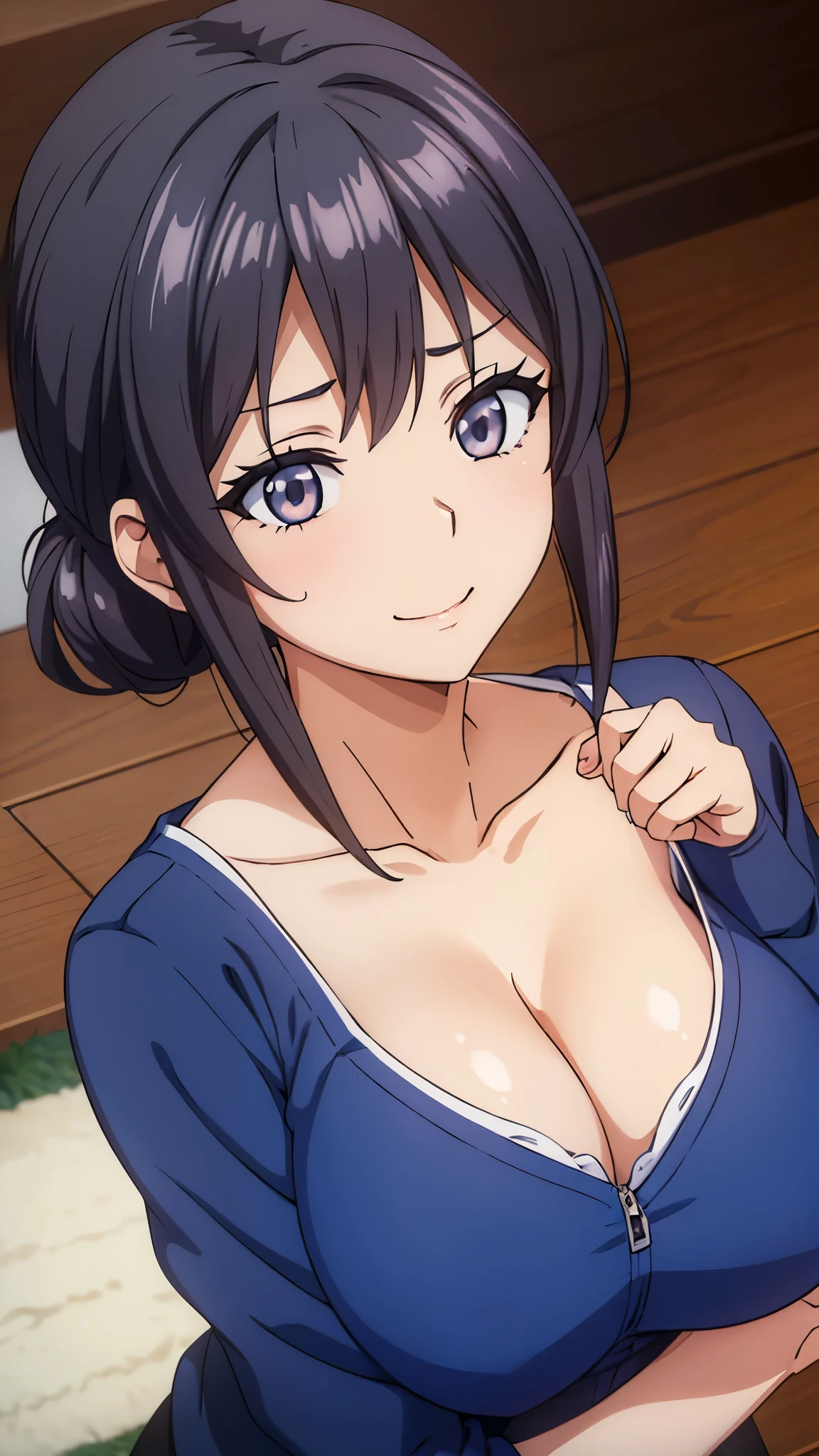 (((masterpiece))),fuyumi itadori, Anime girl characters, 1girl, solo, looking at viewer, medium hair long sleeves, cleavage, bigger breasts, closed mouth, collarbone, jacket, open clothes, open jacket, blue jacket, ground vehicle, sports bra, tall girl, horny, big ass, beautiful face,Charming, anime visual of a cute girl, screenshot from the anime film, & her expression is solemn, ahegao face, in the anime film, in an anime, anime visual of a young woman, she has a cute expressive face, still from anime, perfect breasts, she is tall, All bodies visible, ahegao face, the face is ahegao, she is horny, A perverted face, she so perverted, she smile so perverted, hd picture, 4k quality, details of the face is so good,bigger breasts,