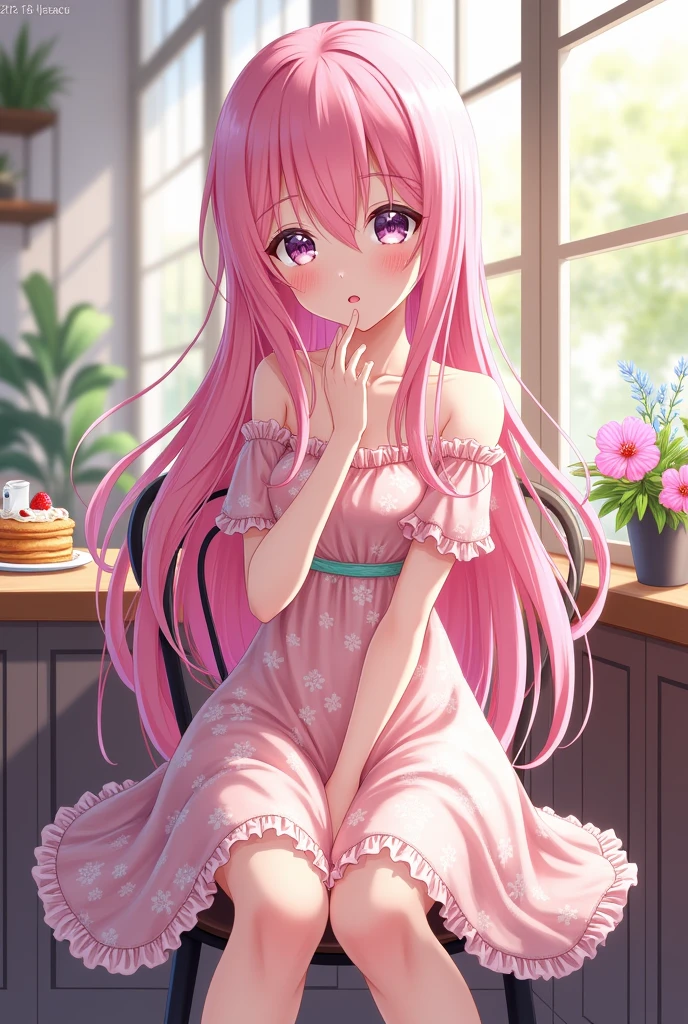 Anime girl sitting on a backless chair