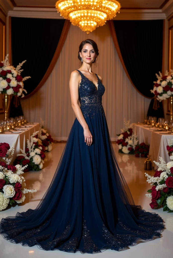 a debut theme of elegant floral and the colors are maroon, black, white and gold. The color of the gown of the debutant is DARK BLUE