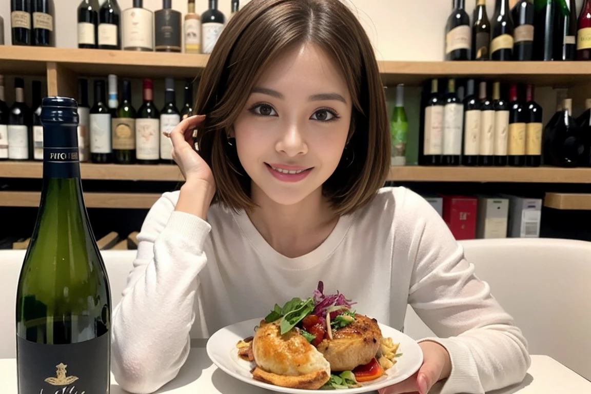 (Realistic:1.1),(masterpiece,Highest quality),8k,(49 years old), 53 years old, ベリーslimボディ、slimカップル、Tight waist,Upper Body,full-course dinner、wine 、Amazing view of the sunset sky and clouds、Perfect Anatomy, Brown Hair, short hair,Random Hairstyles,((Highly detailed face and eyes:1.2)),Perfect golden ratio face,Long sleeve shirt、dress,(smile:1.2)、Shortcuts、cute、(Realistic, Intricate details:1.2), A bright smile、short hair,Bright Face、赤wine 、Appetizers、Italian food、wine bottle、Champagne、スパークリングwine、(slimな顔), (The body is slim), (Brown Hair), (Shortcuts), Upper Body, 白wine, slim, wineグラス,